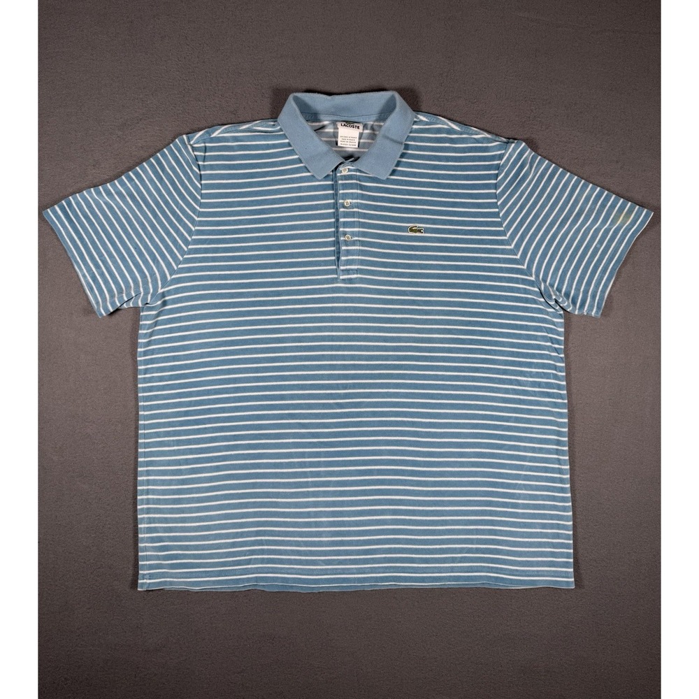 Vintage Lacoste Made in France Striped Short Sleeve Polo Shirt Blue White 7 XXL